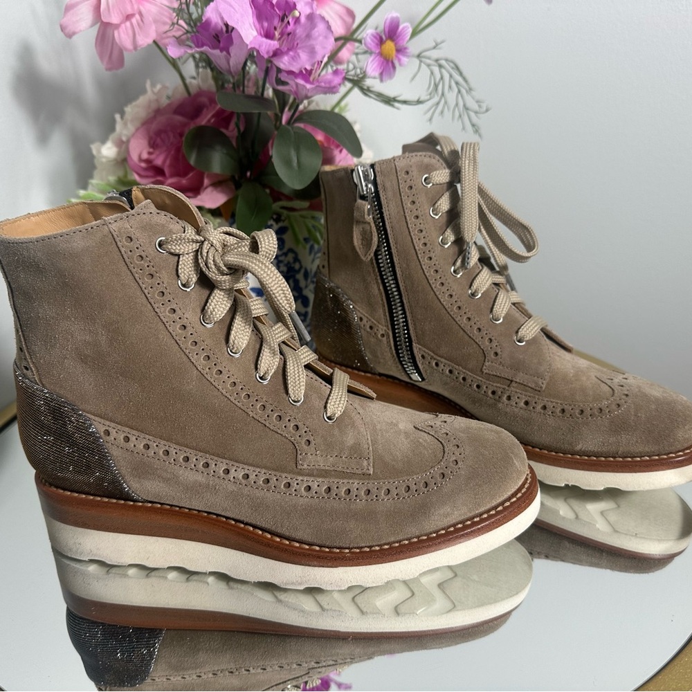 The Office of Angela Scott Mr. Harrison Neutral Lace Up Suede Boots Size 37.5 - Picture 3 of 17